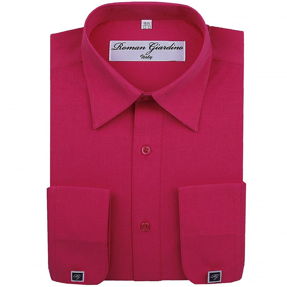 Men's Dress Shirts Convertible Long Sleeve Botton Down Collar - Raspberry